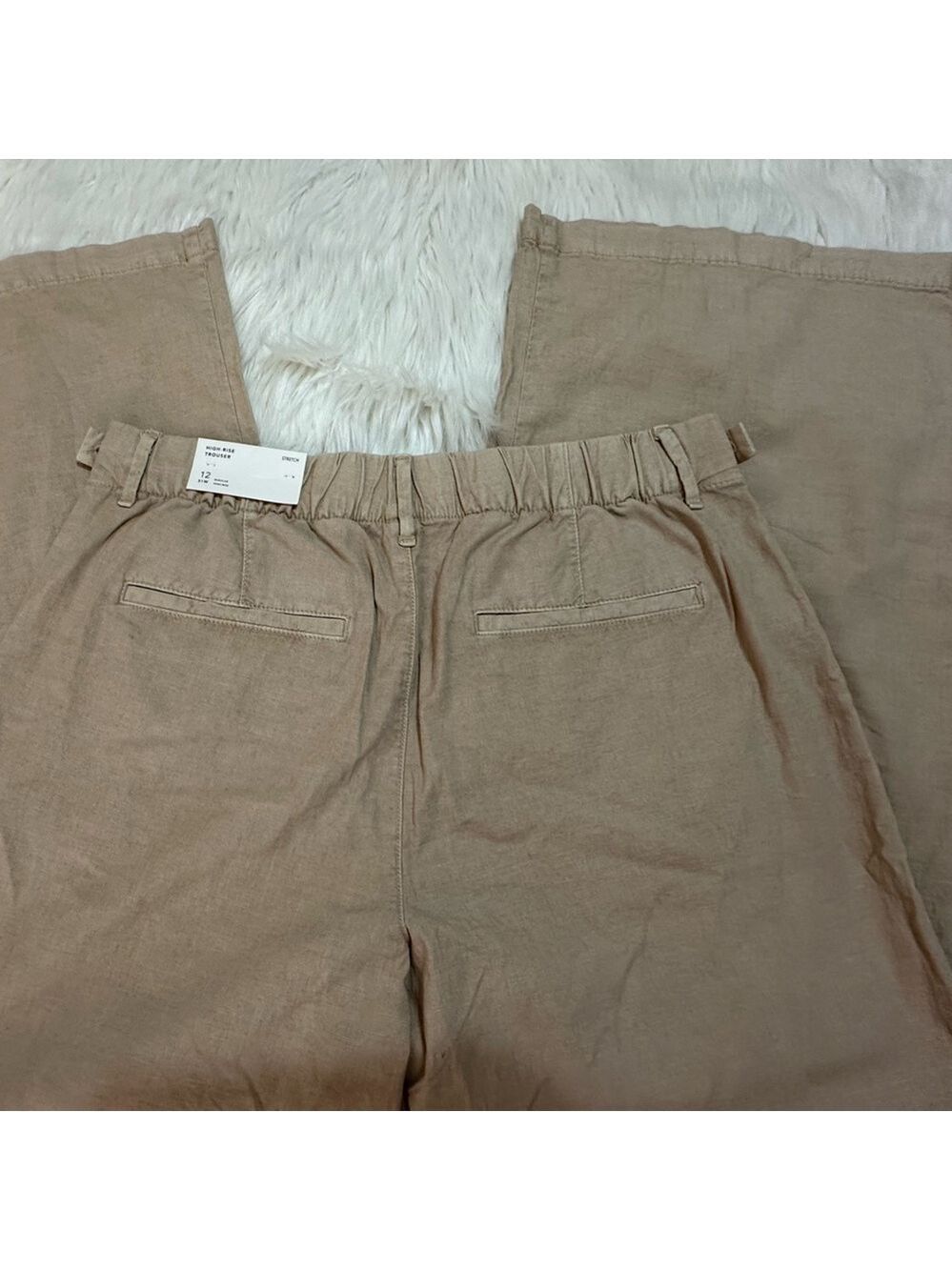 AMERICAN EAGLE HIGH RISE WIDE LEG STRETCH TROUSERS BEIGE WOMEN’S SIZE 12 - Picture 11 of 15